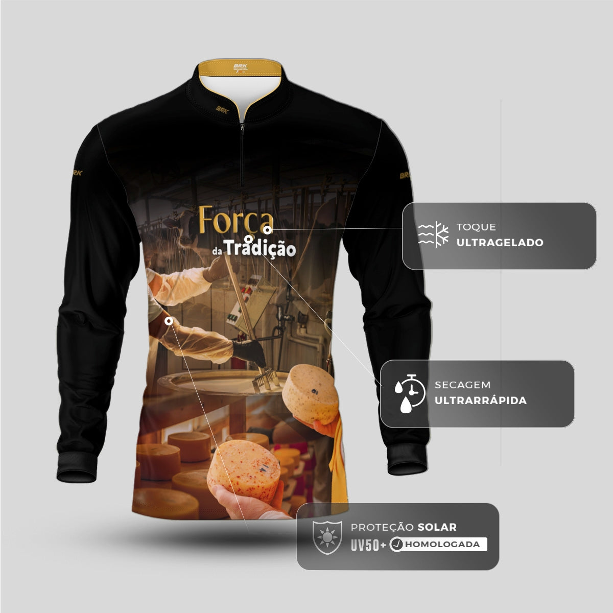 Camisa Agro Brk A Força da Tradição Produção de Queijo com Proteção UV50+ - Brk Agro