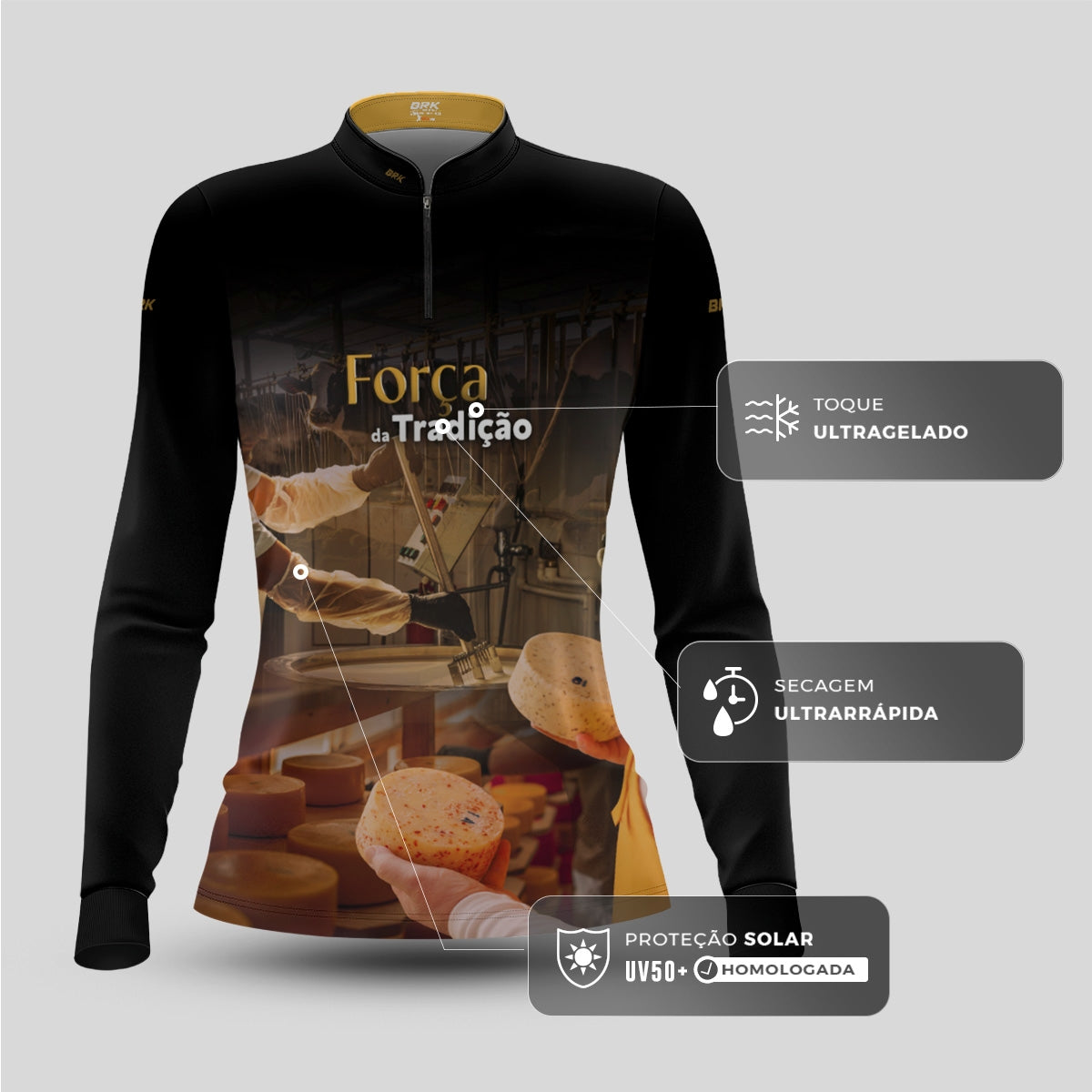 Camisa Agro Feminina Brk A Força da Tradição Produção de Queijo com Proteção UV50+ - Brk Agro