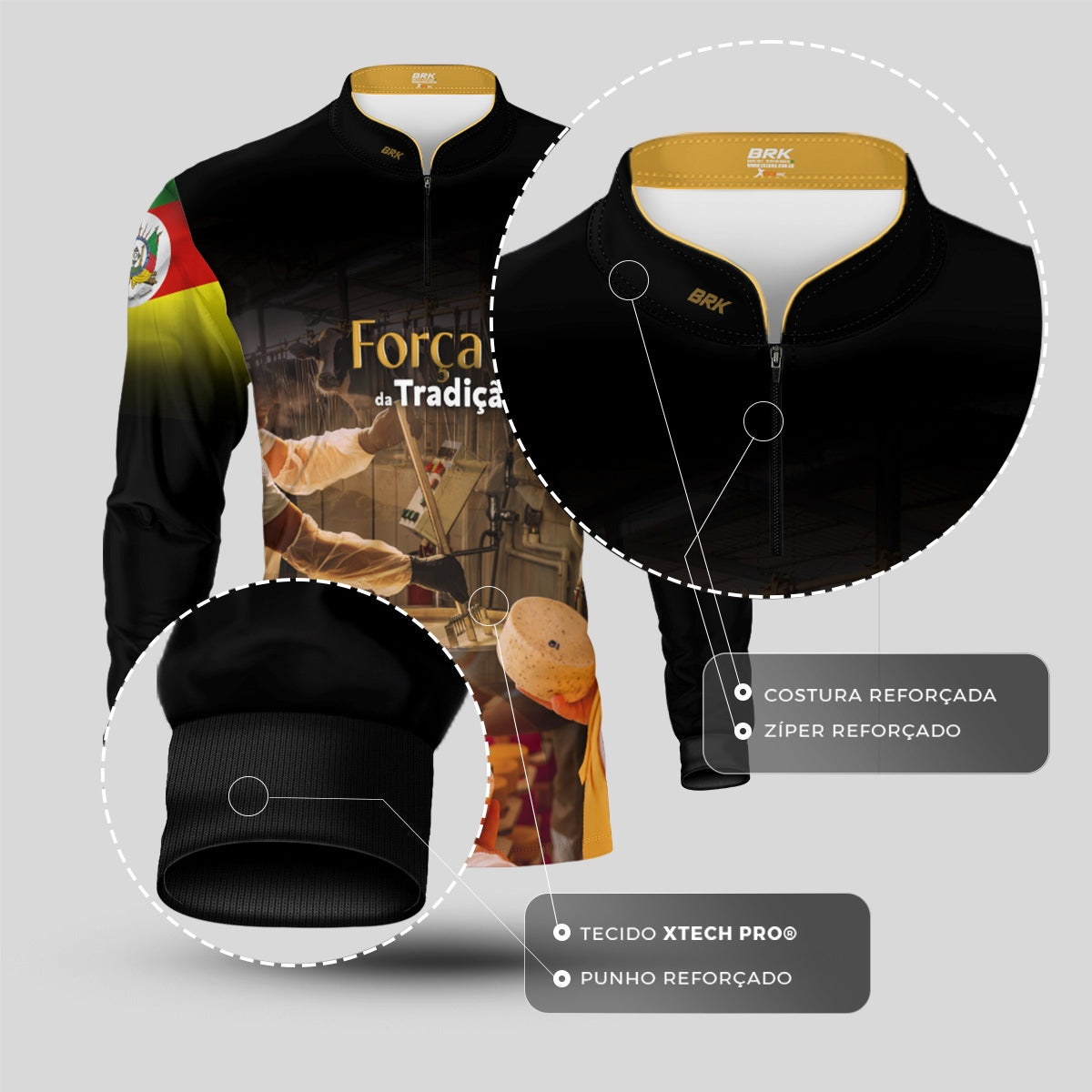 Camisa Agro Brk A Força da Tradição Produção de Queijo RS com Proteção UV50+ - Brk Agro