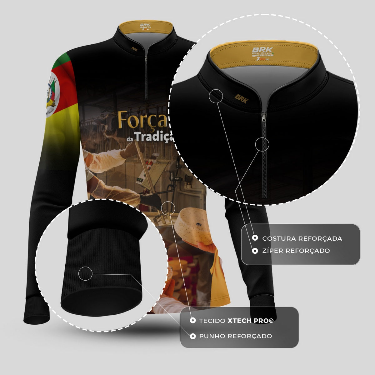 Camisa Agro Feminina Brk A Força da Tradição Produção de Queijo RS com Proteção UV50+ - Brk Agro
