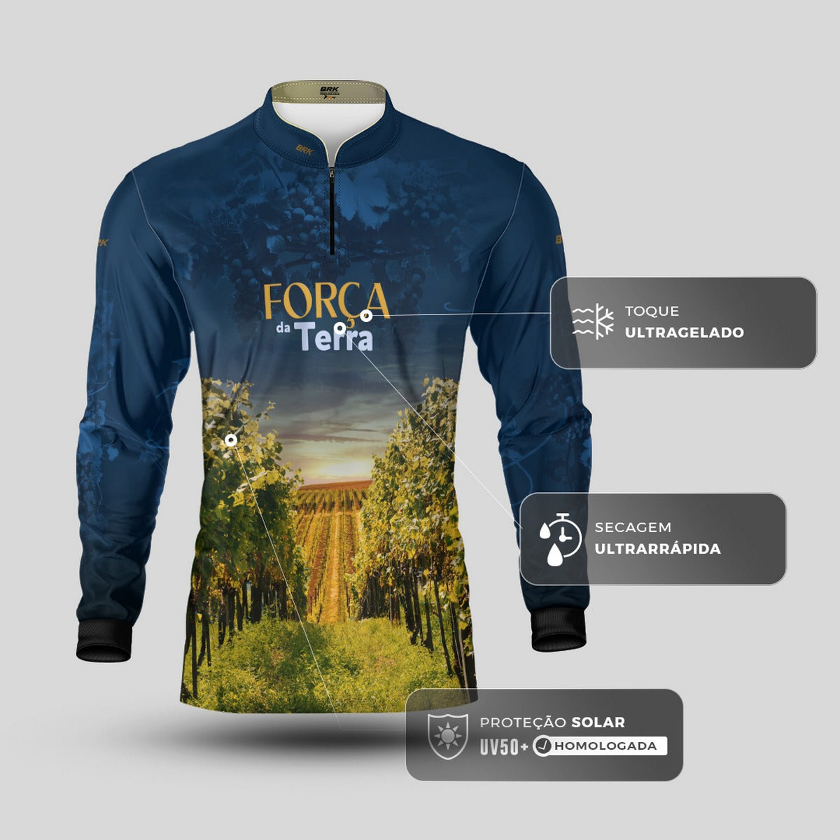 Camisa Agro Brk A Força da Terra Produção de Uva com Proteção UV50+ - Brk Agro