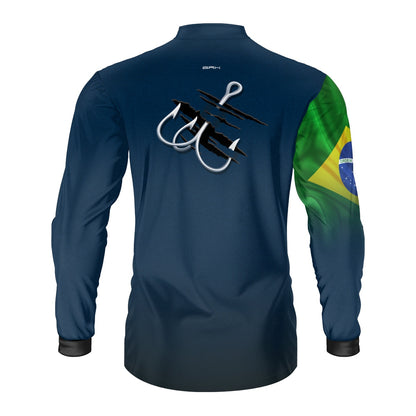 Camisa de Pesca Brk Azul Bandeira do Brasil Garateia com Proteção UV50+ - Brk Agro