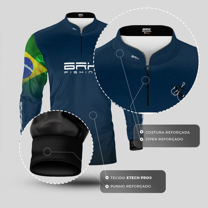 Camisa de Pesca Brk Azul Bandeira do Brasil Garateia com Proteção UV50+ - Brk Agro