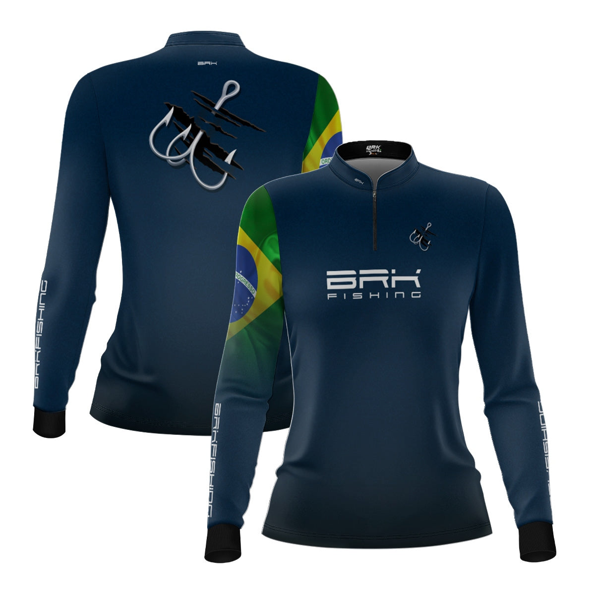 Camisa de Pesca Feminina Brk Azul Bandeira do Brasil Garateia com Proteção UV50+ - Brk Agro