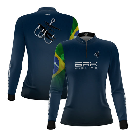 Camisa de Pesca Feminina Brk Azul Bandeira do Brasil Garateia com Proteção UV50+ - Brk Agro