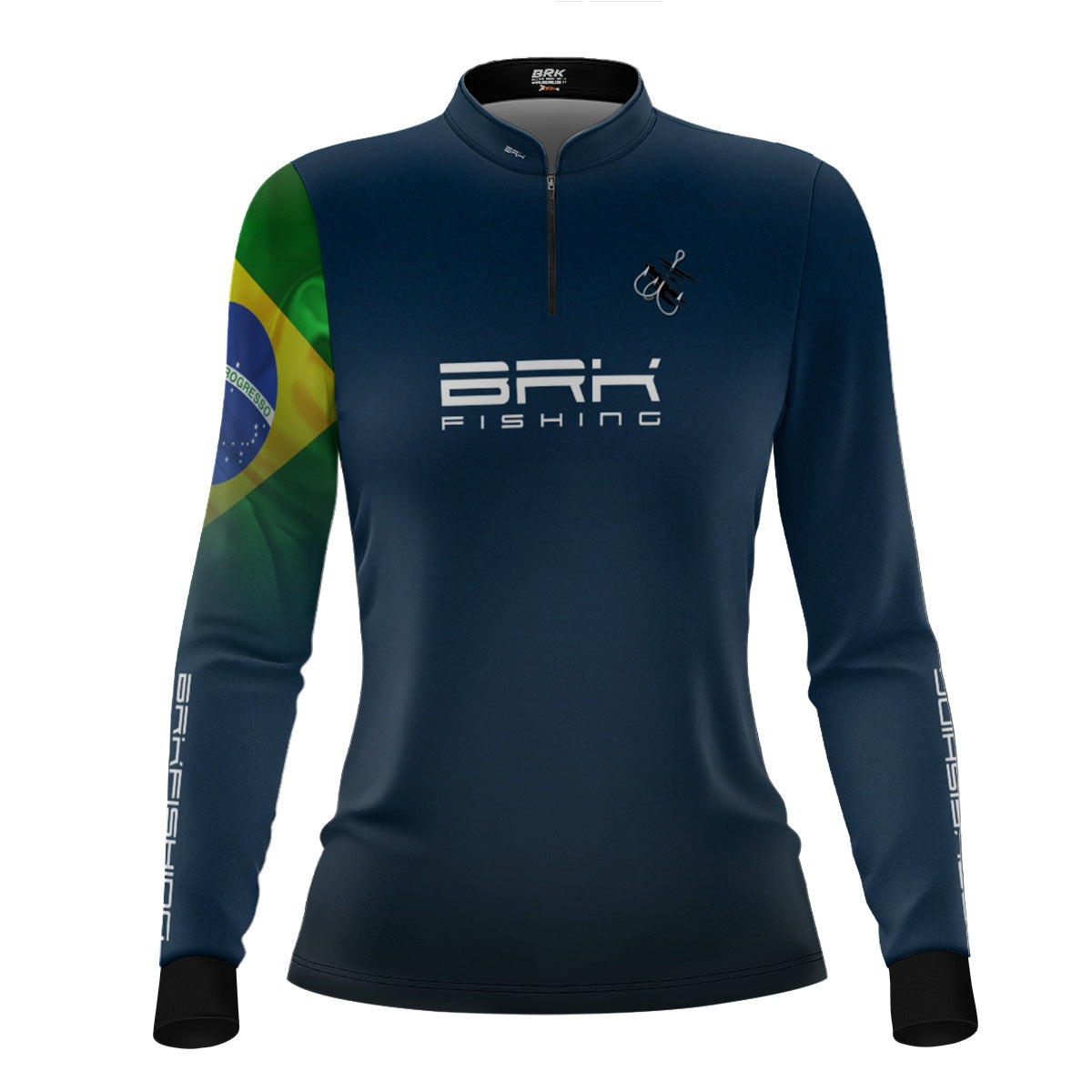 Camisa de Pesca Feminina Brk Azul Bandeira do Brasil Garateia com Proteção UV50+ - Brk Agro