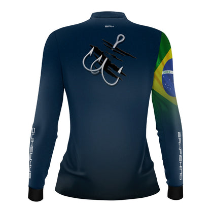 Camisa de Pesca Feminina Brk Azul Bandeira do Brasil Garateia com Proteção UV50+ - Brk Agro