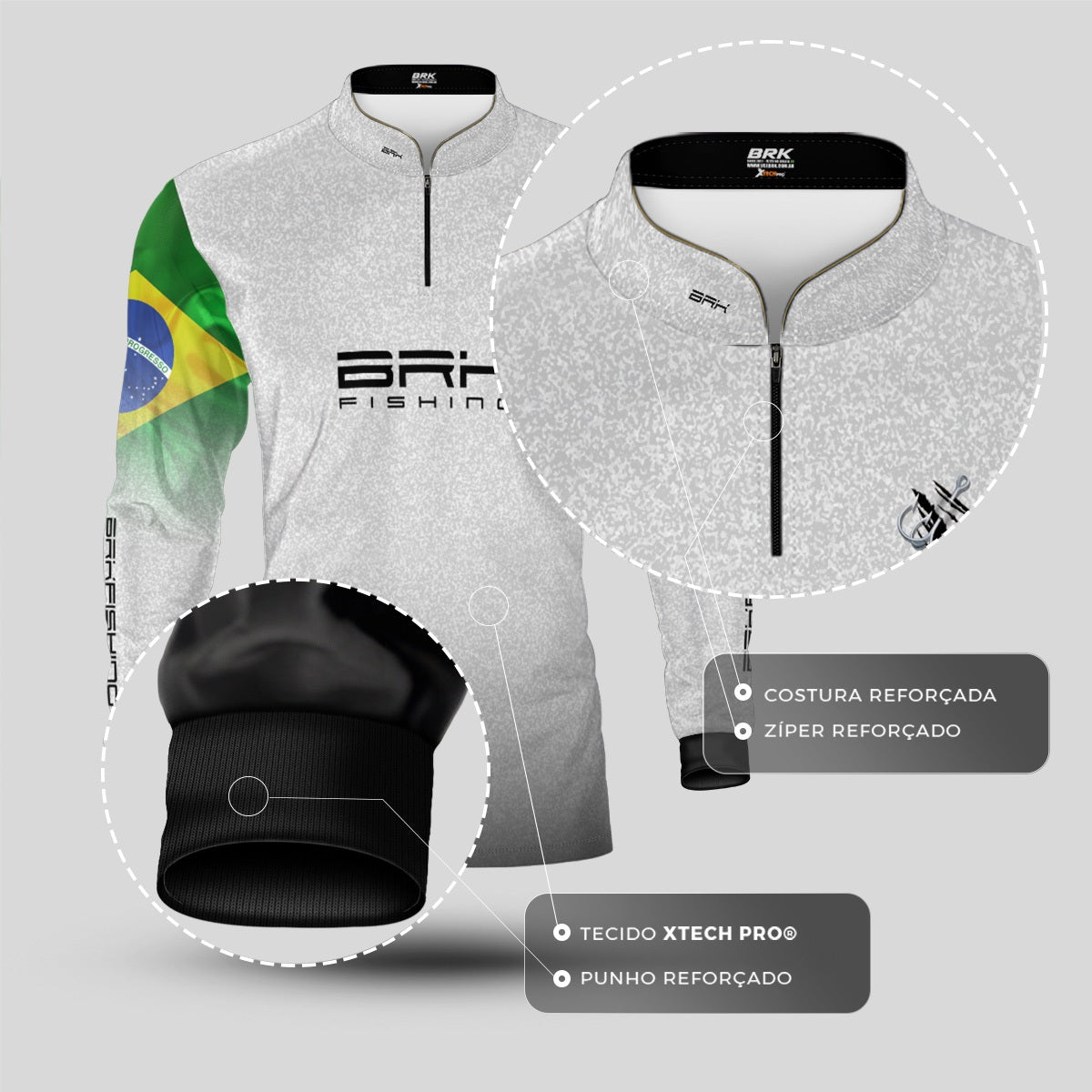 Camisa de Pesca Brk Branca Bandeira do Brasil Garateia com Proteção UV50+ - Brk Agro