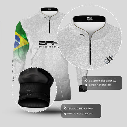 Camisa de Pesca Brk Branca Bandeira do Brasil Garateia com Proteção UV50+ - Brk Agro
