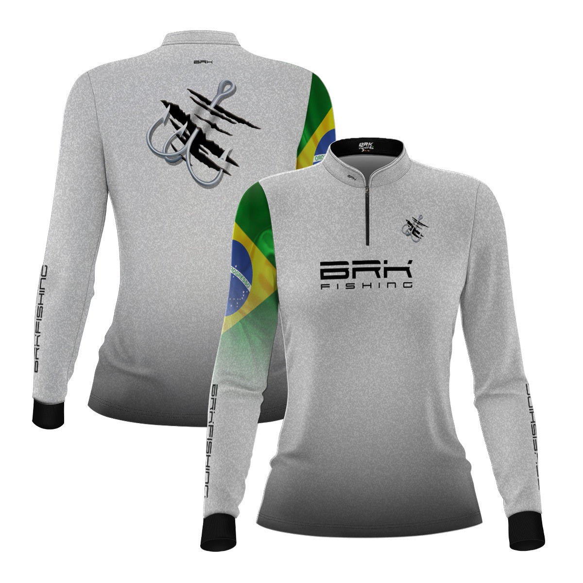 Camisa de Pesca Feminina Brk Branca Bandeira do Brasil Garateia com Proteção UV50+ - Brk Agro