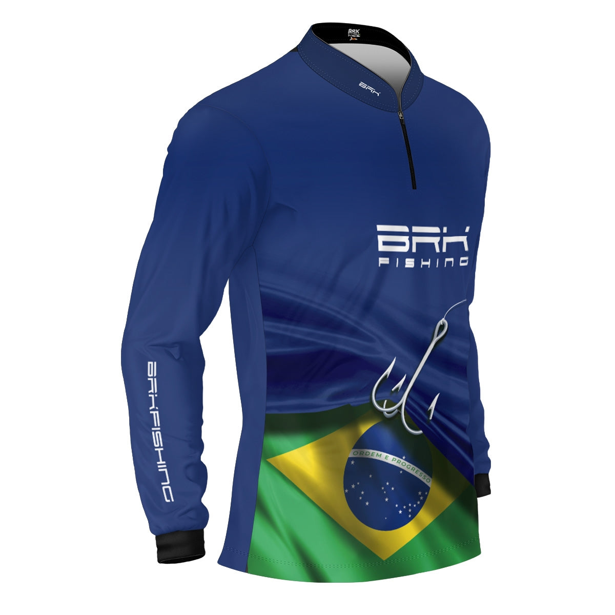 Camisa de Pesca Brk Azul Bandeira do Brasil Garateia com Proteção UV50+ - Brk Agro