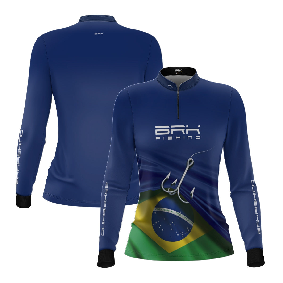 Camisa de Pesca Feminina Brk Azul Bandeira do Brasil Garateia com Proteção UV50+ - Brk Agro