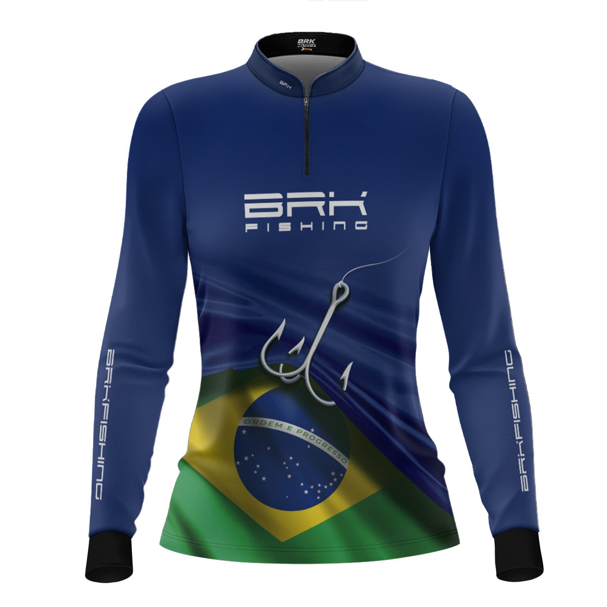 Camisa de Pesca Feminina Brk Azul Bandeira do Brasil Garateia com Proteção UV50+ - Brk Agro
