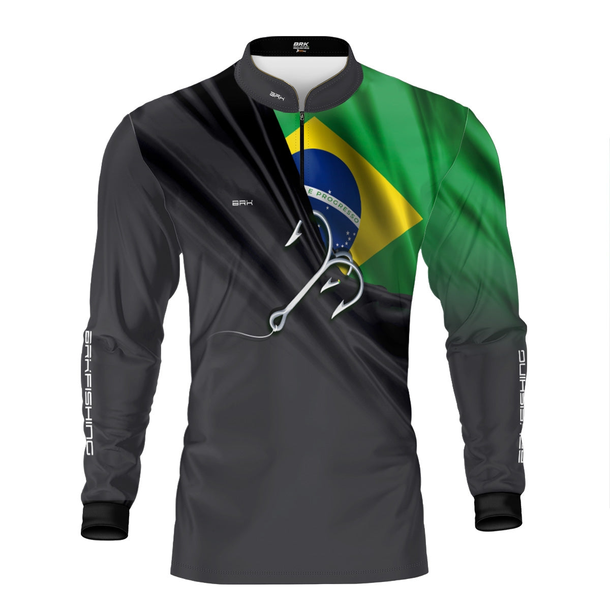 Camisa de Pesca Brk Cinza Bandeira do Brasil Garateia com Proteção UV50+ - Brk Agro