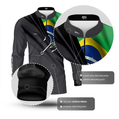 Camisa de Pesca Brk Cinza Bandeira do Brasil Garateia com Proteção UV50+ - Brk Agro