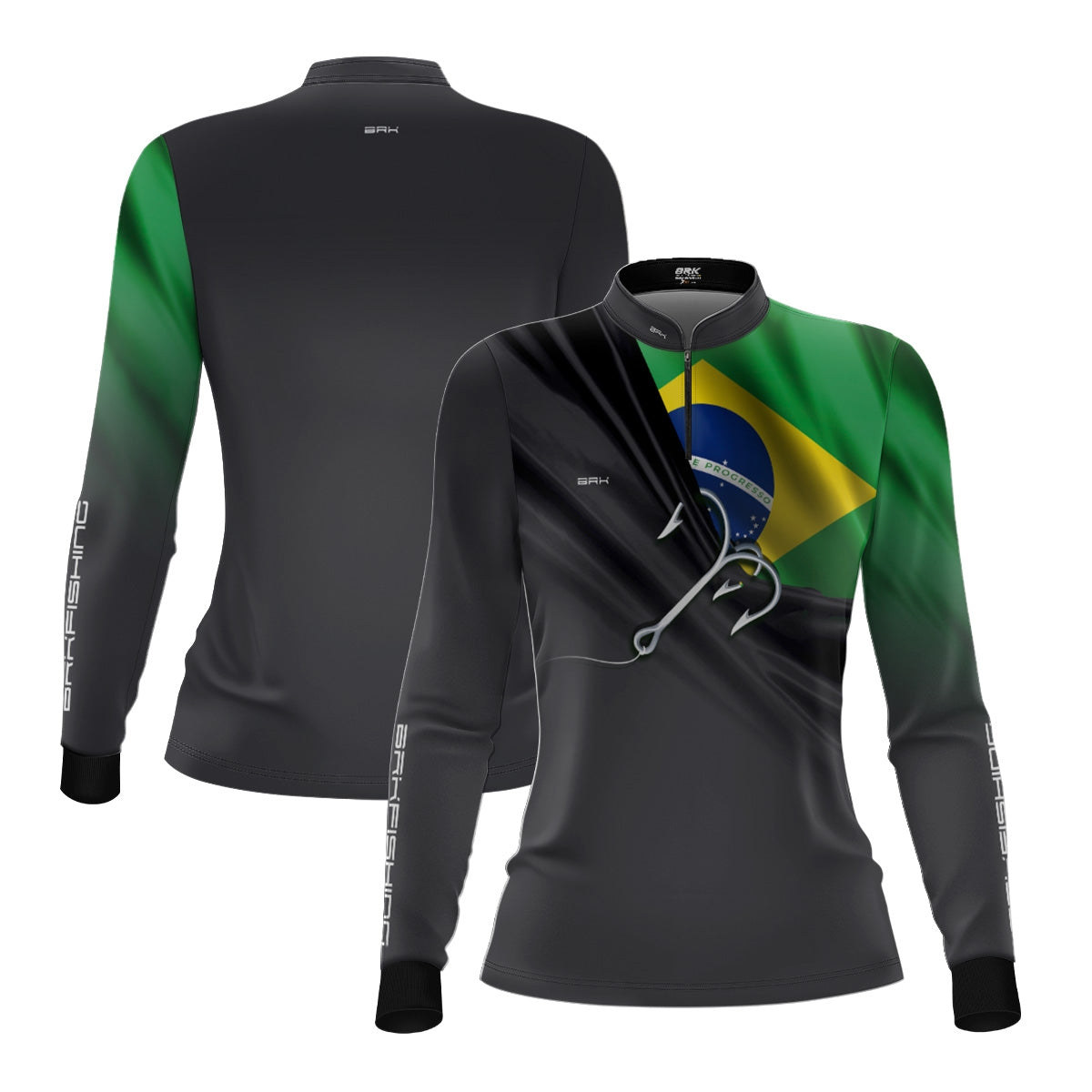 Camisa de Pesca Feminina Brk Cinza Bandeira do Brasil Garateia com Proteção UV50+ - Brk Agro