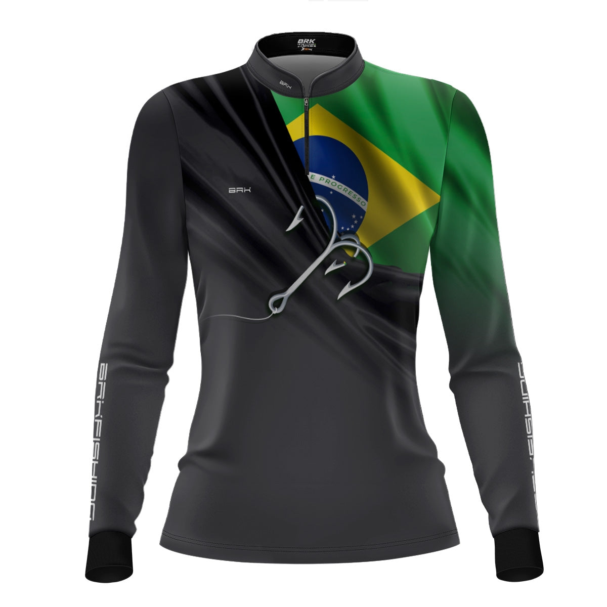 Camisa de Pesca Feminina Brk Cinza Bandeira do Brasil Garateia com Proteção UV50+ - Brk Agro
