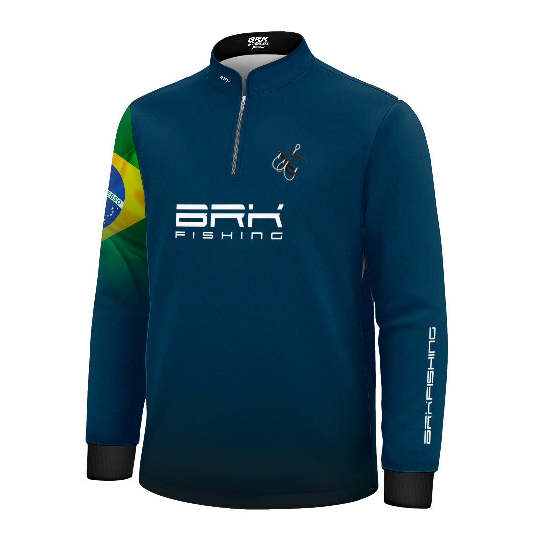 Camisa de Pesca Infantil Brk Azul Bandeira do Brasil Garateia com Proteção UV50+ - Brk Agro