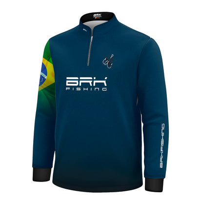 Camisa de Pesca Infantil Brk Azul Bandeira do Brasil Garateia com Proteção UV50+ - Brk Agro