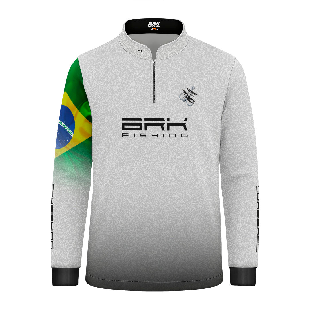 Camisa de Pesca Infantil Brk Branca Bandeira do Brasil Garateia com Proteção UV50+ - Brk Agro