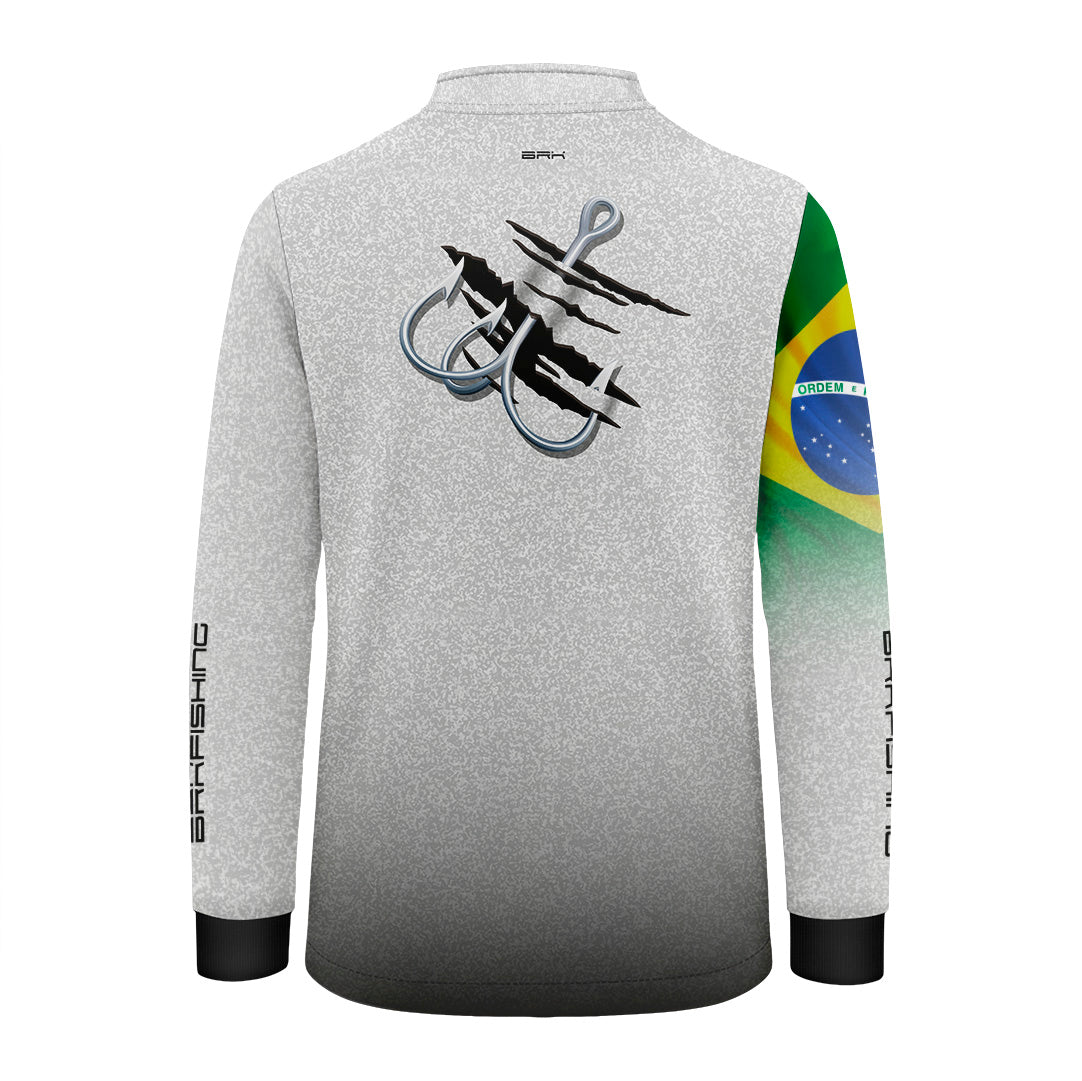 Camisa de Pesca Infantil Brk Branca Bandeira do Brasil Garateia com Proteção UV50+ - Brk Agro