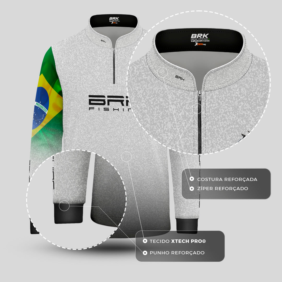 Camisa de Pesca Infantil Brk Branca Bandeira do Brasil Garateia com Proteção UV50+ - Brk Agro