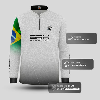 Camisa de Pesca Infantil Brk Branca Bandeira do Brasil Garateia com Proteção UV50+ - Brk Agro