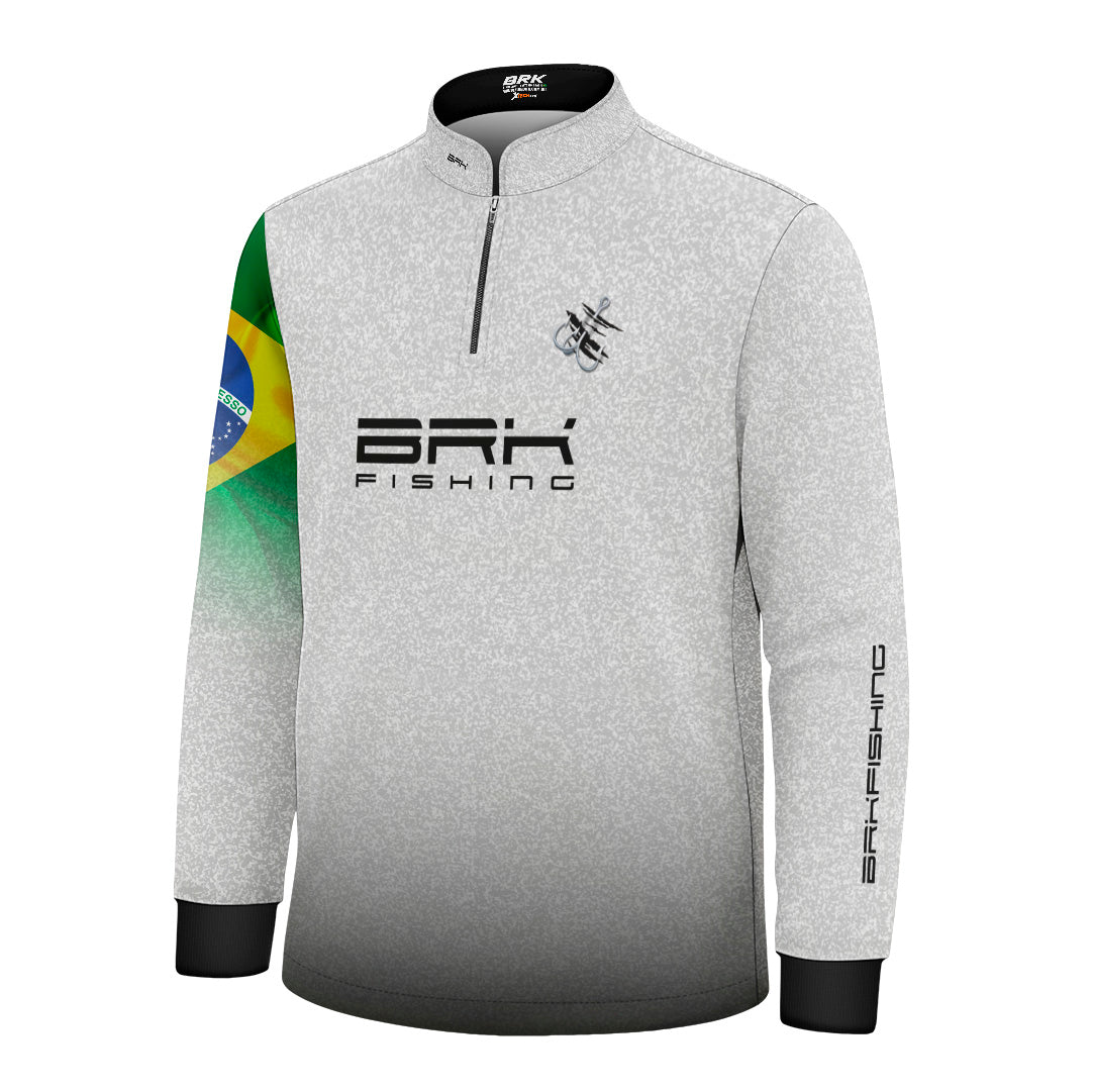 Camisa de Pesca Infantil Brk Branca Bandeira do Brasil Garateia com Proteção UV50+ - Brk Agro