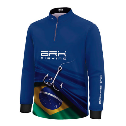 Camisa de Pesca Infantil Brk Azul Bandeira do Brasil Garateia com Proteção UV50+ - Brk Agro