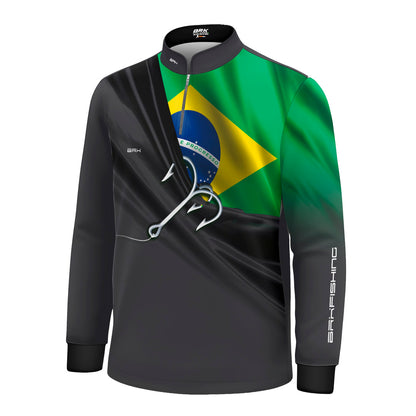 Camisa de Pesca Infantil Brk Cinza Bandeira do Brasil Garateia com Proteção UV50+ - Brk Agro