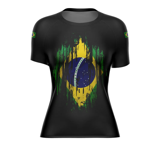 Camiseta Brasil Patriota Feminina Flag Preta Envio Imediato - Brk Agro