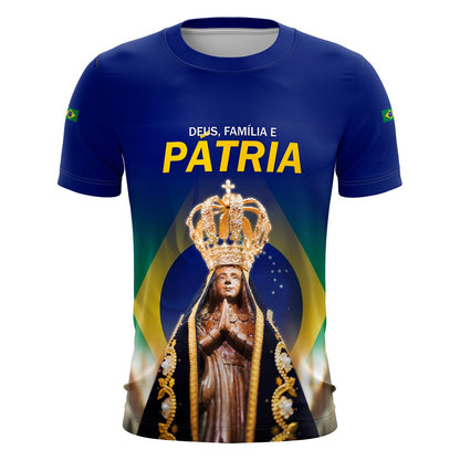 Camiseta Brasil Patriota Nossa Senhora com Proteção UV 50+ Envio Imediato - Brk Agro