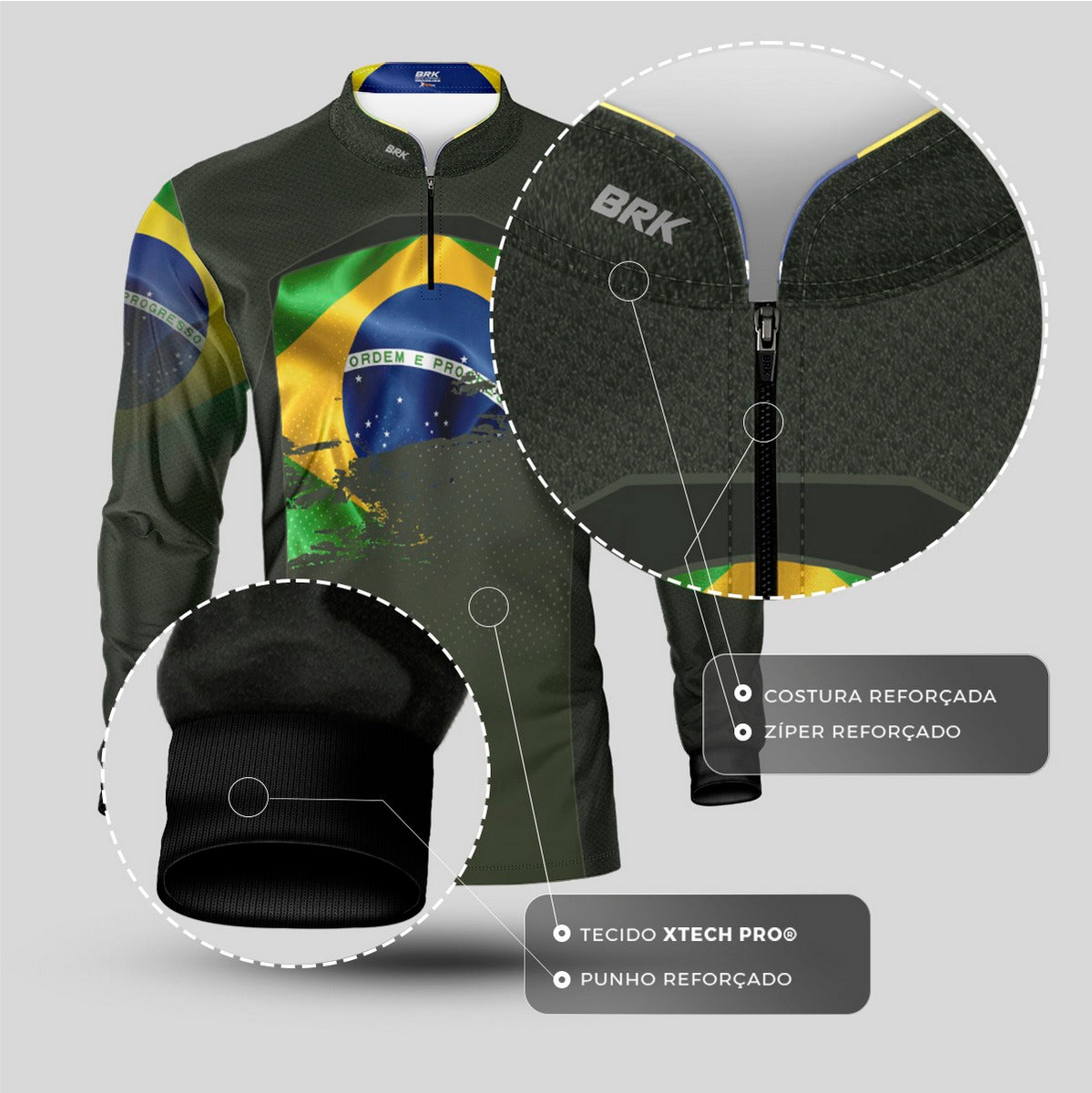 Camisa Agro Brk Brasil Verde Oliva com Proteção Solar UV50+ - Brk Agro