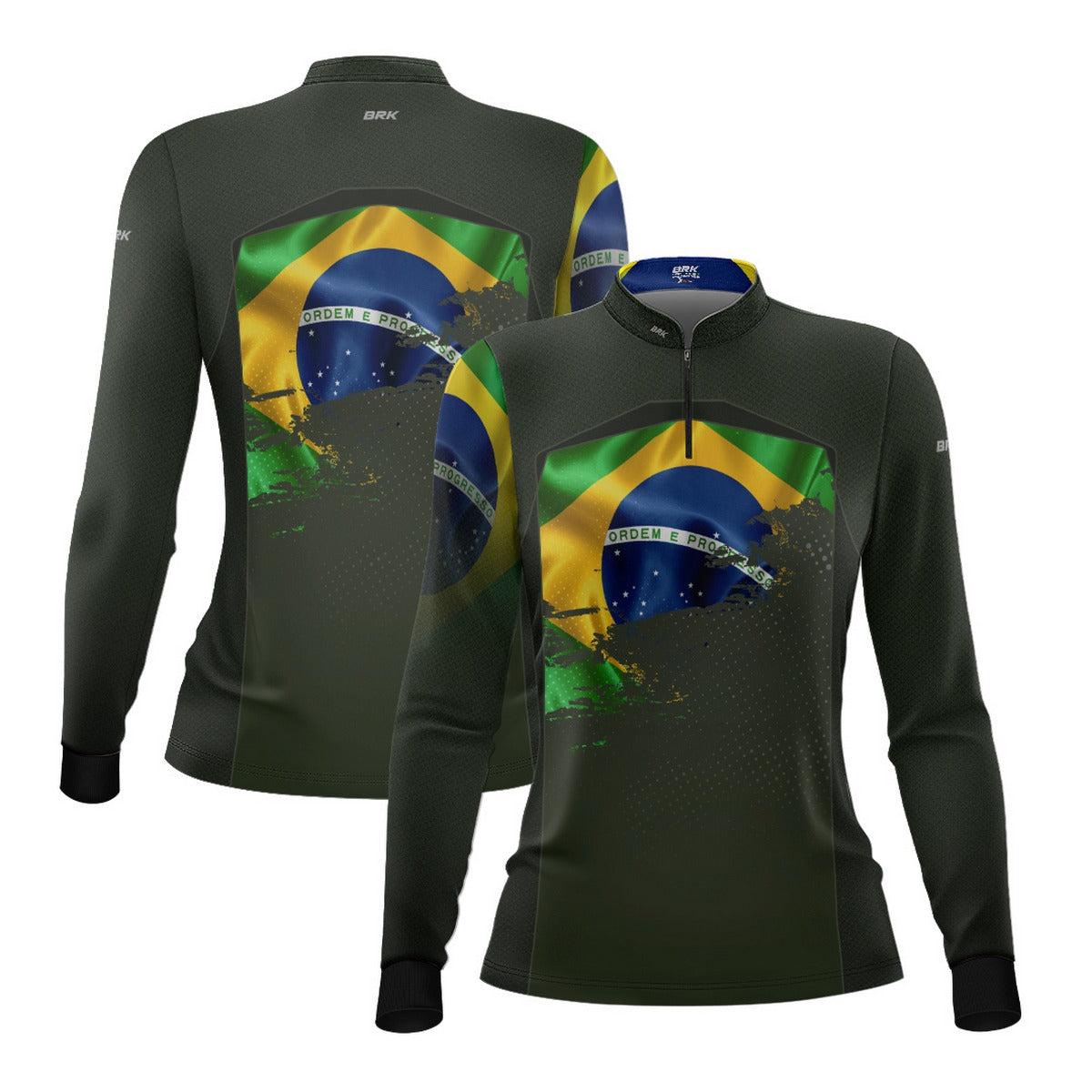 Camisa Agro Feminina Brk Brasil Verde Oliva com Proteção Solar UV50+ - Brk Agro