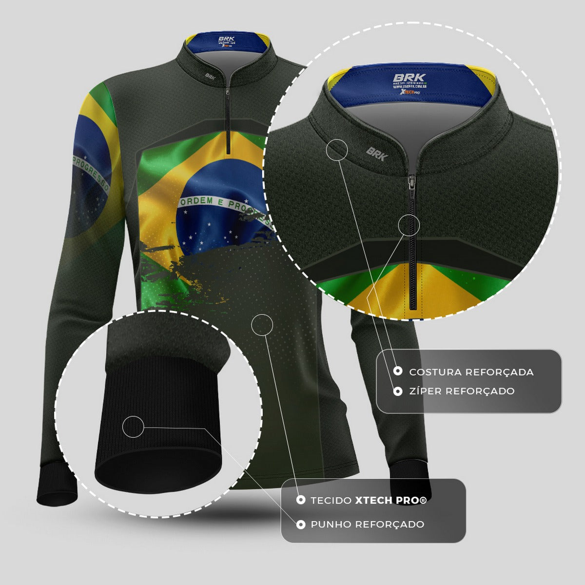 Camisa Agro Feminina Brk Brasil Verde Oliva com Proteção Solar UV50+ - Brk Agro