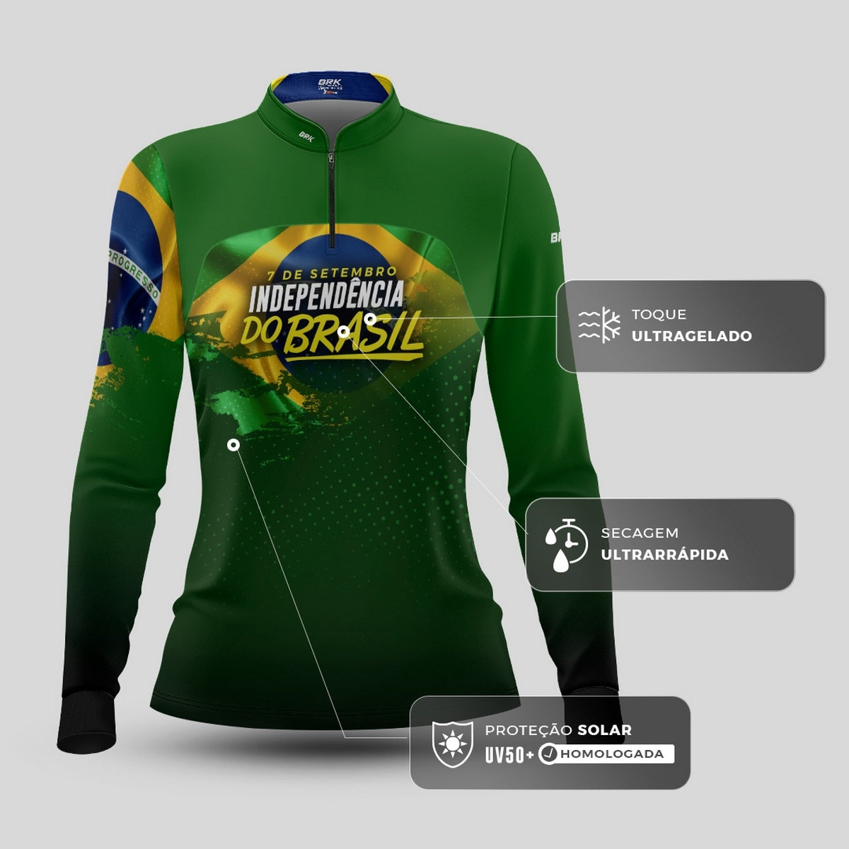 Camisa Agro Feminina Brk Independência Brasil com Proteção Solar UV50+ - Brk Agro
