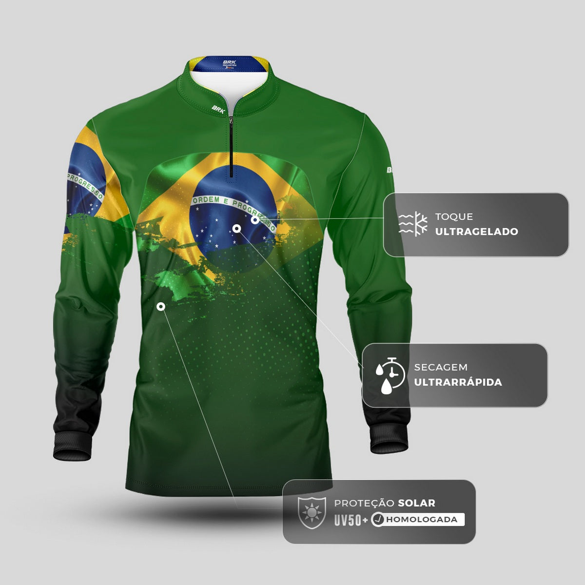 Camisa Agro Brk Brasil Verde com Proteção Solar UV50+ - Brk Agro