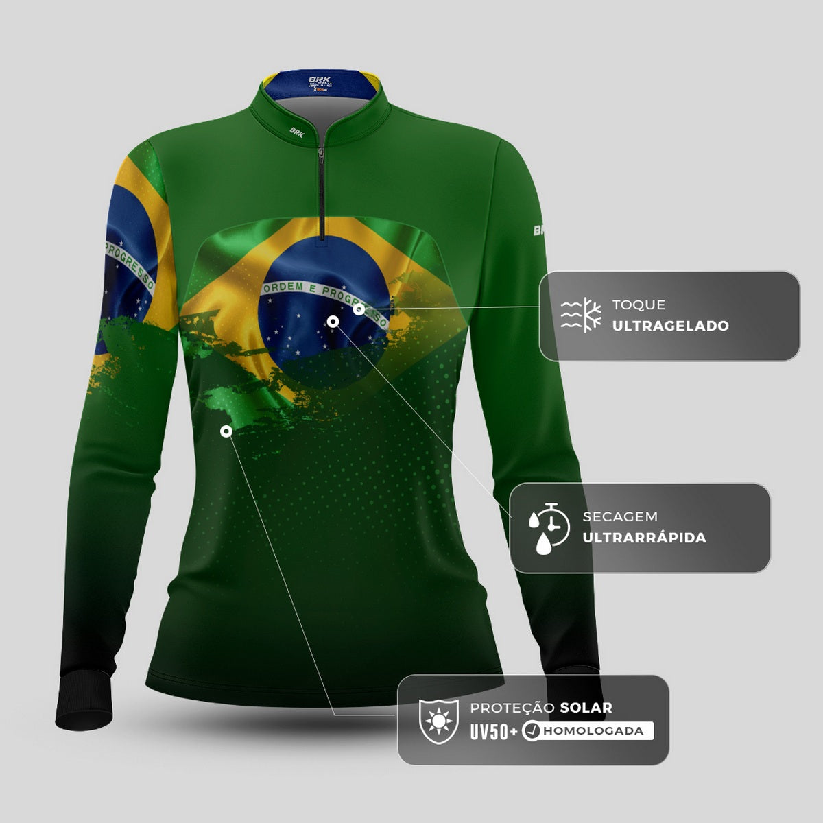 Camisa Agro Feminina Brk Brasil Verde com Proteção Solar UV50+ - Brk Agro