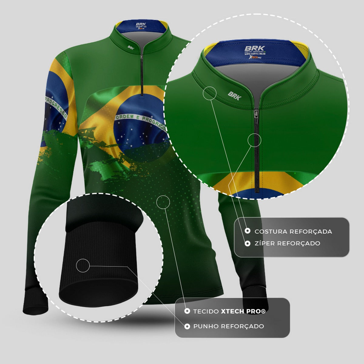 Camisa Agro Feminina Brk Brasil Verde com Proteção Solar UV50+ - Brk Agro