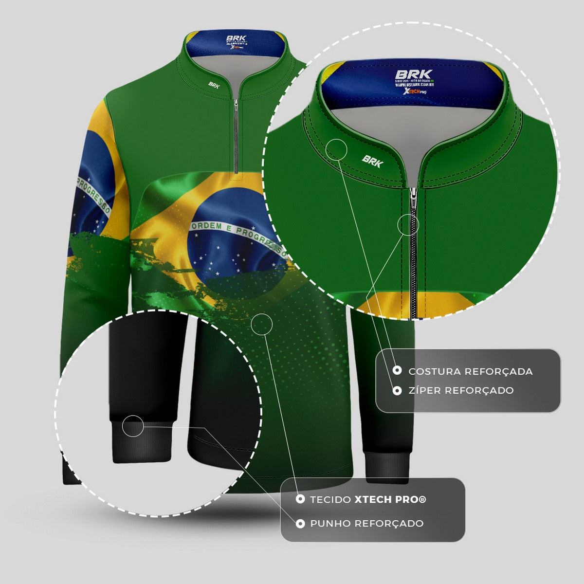 Camisa Agro Infantil Brk Brasil Verde com Proteção Solar UV50+ - Brk Agro