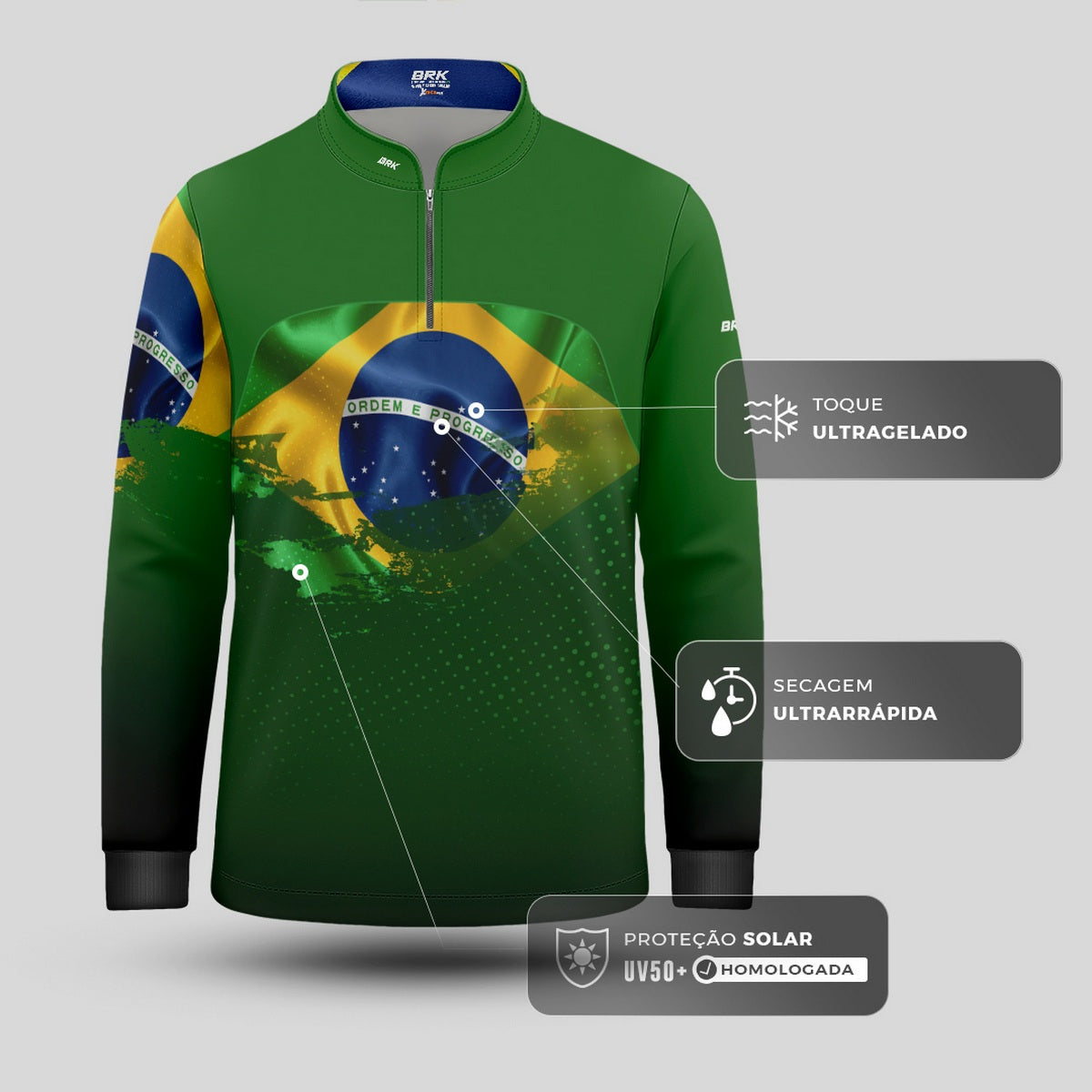 Camisa Agro Infantil Brk Brasil Verde com Proteção Solar UV50+ - Brk Agro