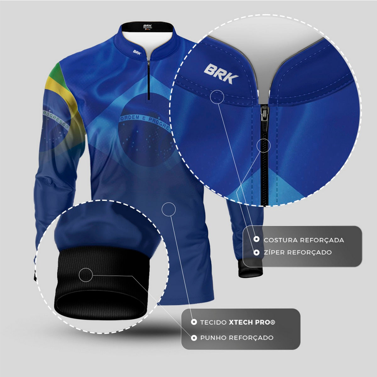 Camisa Agro Brk Brasil Azul com Proteção Solar UV50+ - Brk Agro