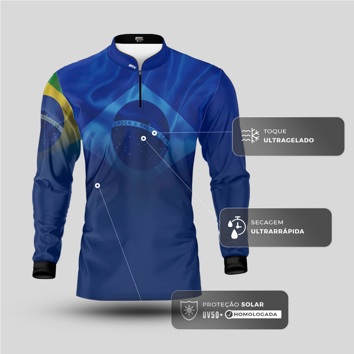 Camisa Agro Brk Brasil Azul com Proteção Solar UV50+ - Brk Agro