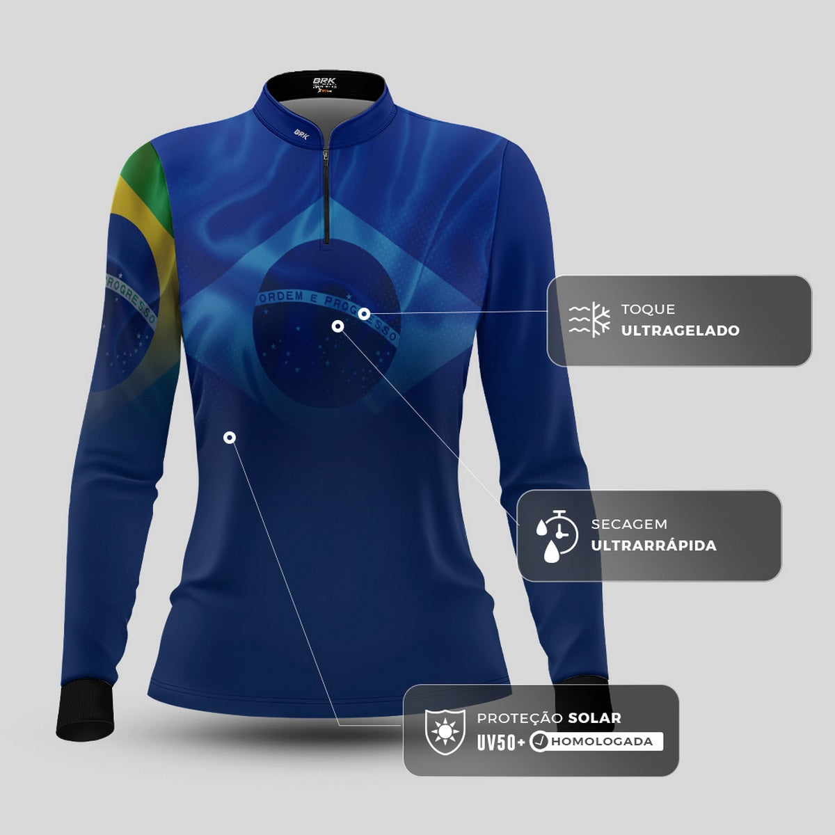 Camisa Agro Feminina Brk Brasil Azul com Proteção Solar UV50+ - Brk Agro
