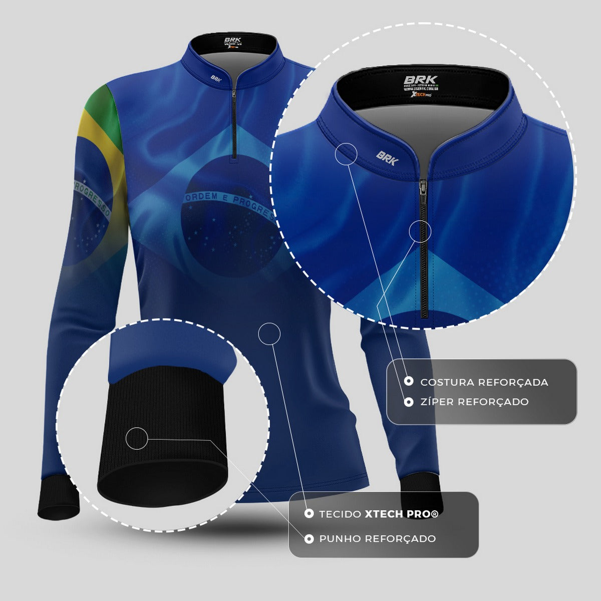 Camisa Agro Feminina Brk Brasil Azul com Proteção Solar UV50+ - Brk Agro