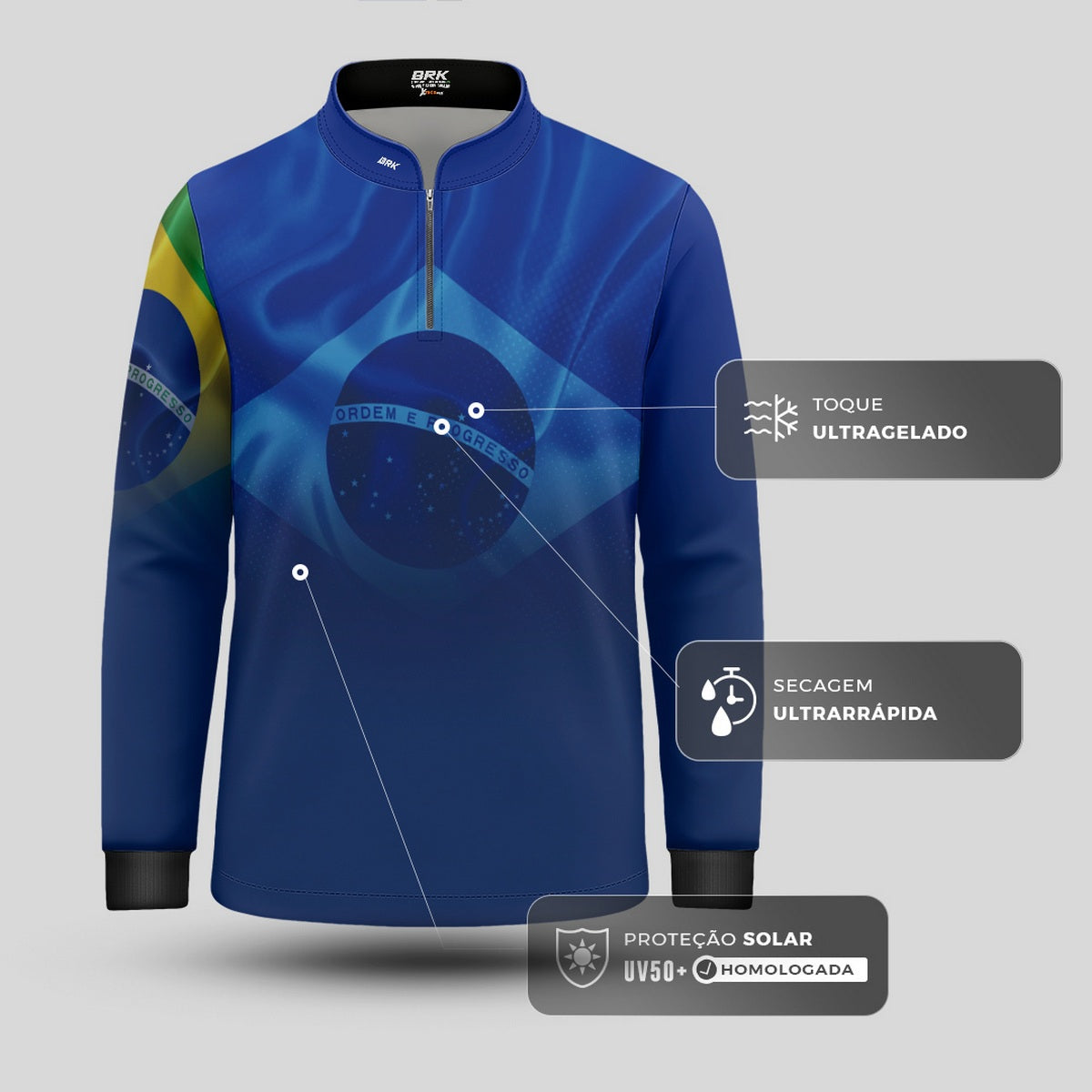 Camisa Agro Infantil Brk Brasil Azul com Proteção Solar UV50+ - Brk Agro