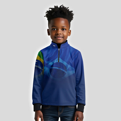 Camisa Agro Infantil Brk Brasil Azul com Proteção Solar UV50+ - Brk Agro