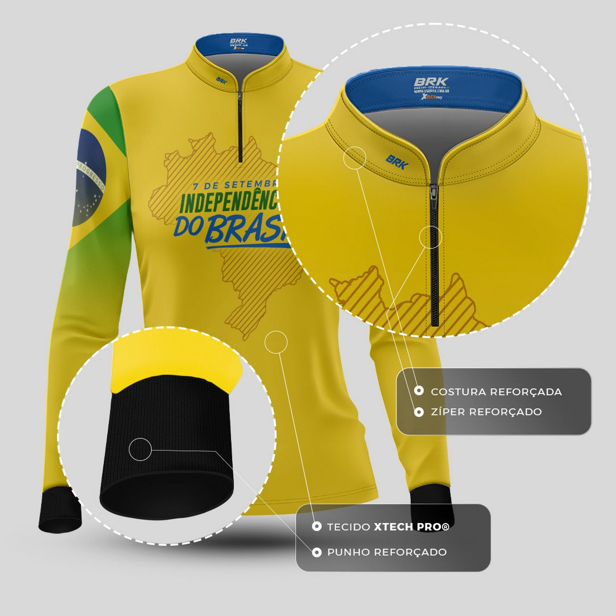 Camisa Agro Feminina Brk Independência Brasil Amarelo com Proteção Solar UV50+ - Brk Agro