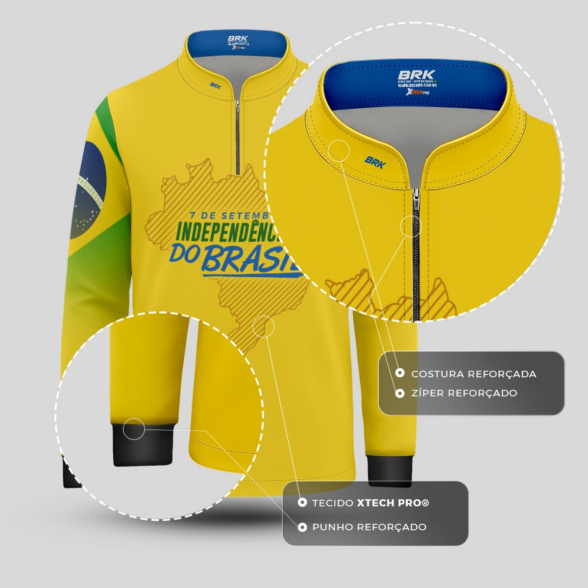 Camisa Agro Infantil Brk Independência Brasil Amarelo com Proteção Solar UV50+ - Brk Agro