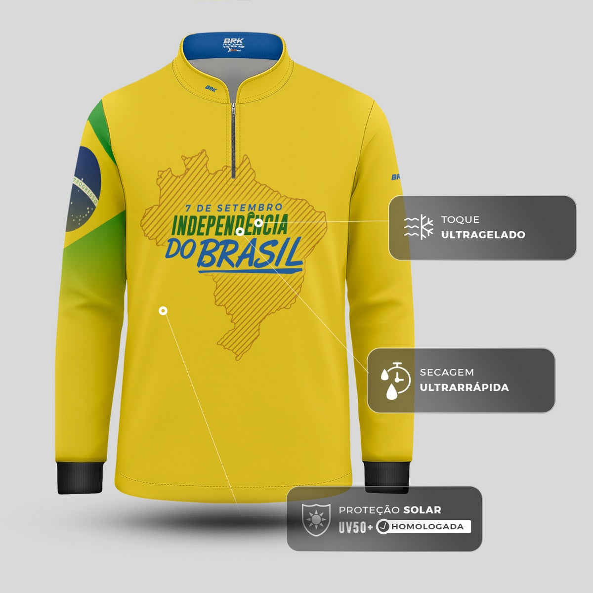 Camisa Agro Infantil Brk Independência Brasil Amarelo com Proteção Solar UV50+ - Brk Agro